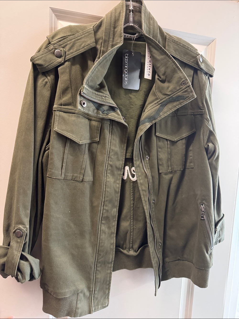 Alice & Olivia Olive Green Utility Jacket with Flap Pockets